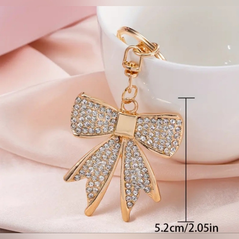 Gold Bow Charm/Keychain with Rhinestones - Picture 3 of 3